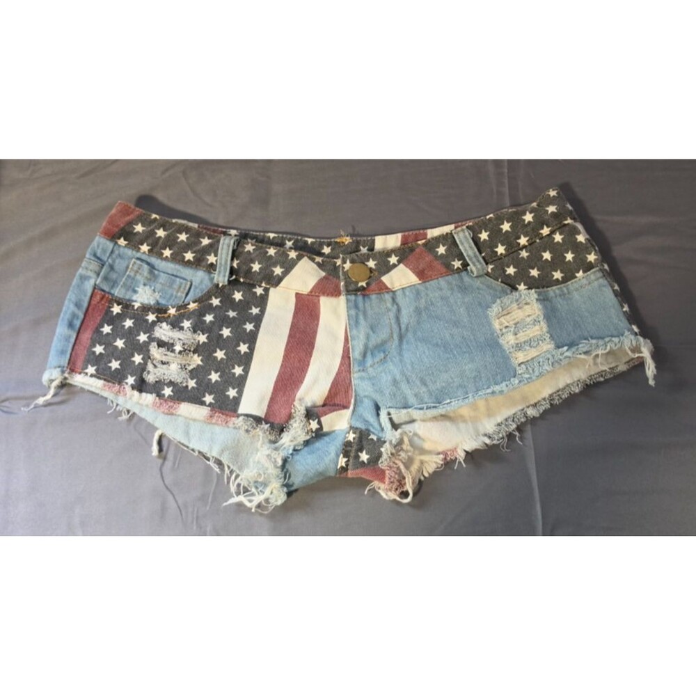 Denim Shorts American Flag Daisy Duke Short Shorts 80's Vintage Distressed L